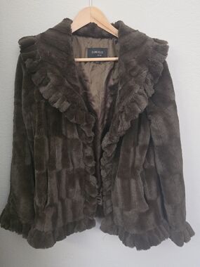 Damselle NY Faux Fur Jacket with Ruffle Trim